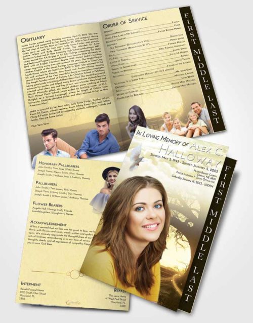 2 Page Graduated Step Fold Funeral Program Template Brochure At Dusk Tree Serenity