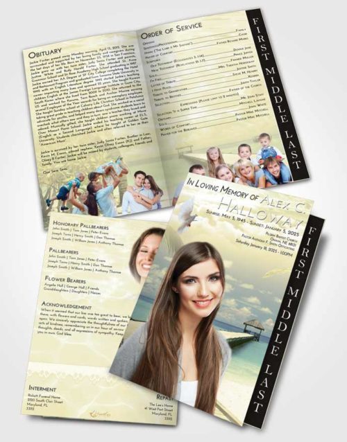 2 Page Graduated Step Fold Funeral Program Template Brochure At Dusk Tropical Ocean Walk