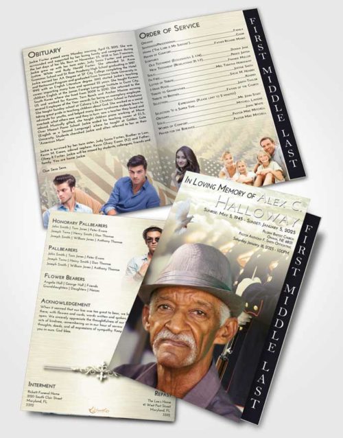 2 Page Graduated Step Fold Funeral Program Template Brochure At Dusk Veterans Goodbye