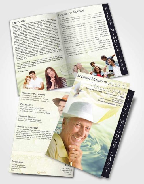 2 Page Graduated Step Fold Funeral Program Template Brochure At Dusk Water Droplet