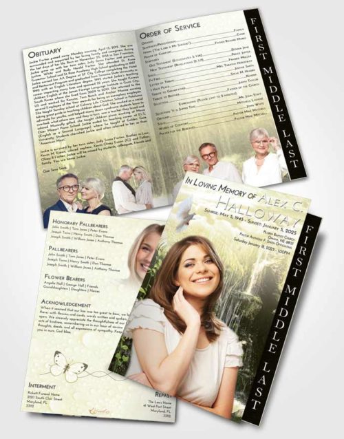 2 Page Graduated Step Fold Funeral Program Template Brochure At Dusk Waterfall Breeze