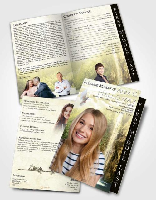 2 Page Graduated Step Fold Funeral Program Template Brochure At Dusk Waterfall Happiness