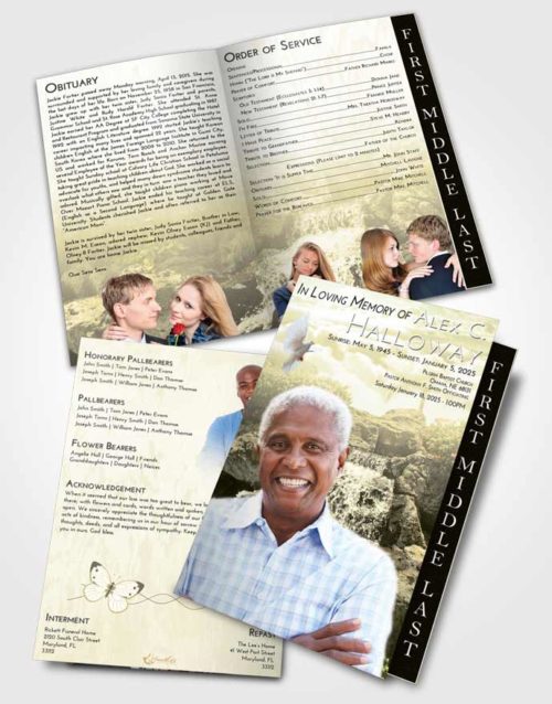 2 Page Graduated Step Fold Funeral Program Template Brochure At Dusk Waterfall Masterpiece