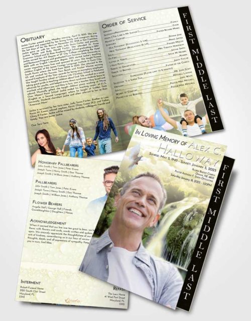 2 Page Graduated Step Fold Funeral Program Template Brochure At Dusk Waterfall Paradise