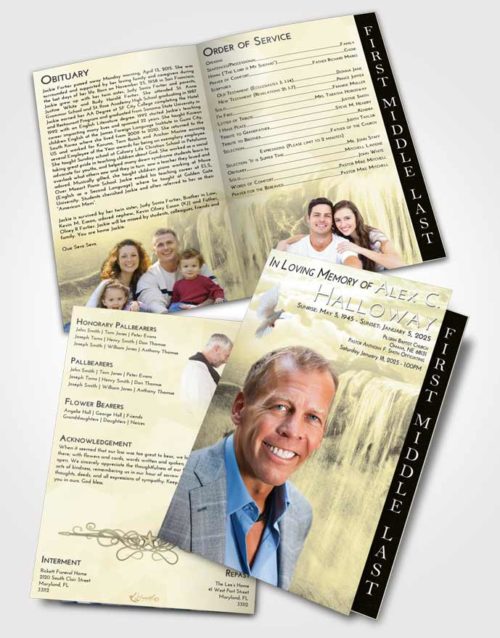 2 Page Graduated Step Fold Funeral Program Template Brochure At Dusk Waterfall Tranquility