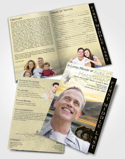 2 Page Graduated Step Fold Funeral Program Template Brochure At Dusk Watering Hole