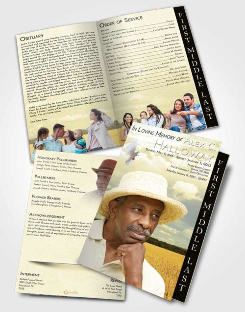 2 Page Graduated Step Fold Funeral Program Template Brochure At Dusk Wheat Serenity
