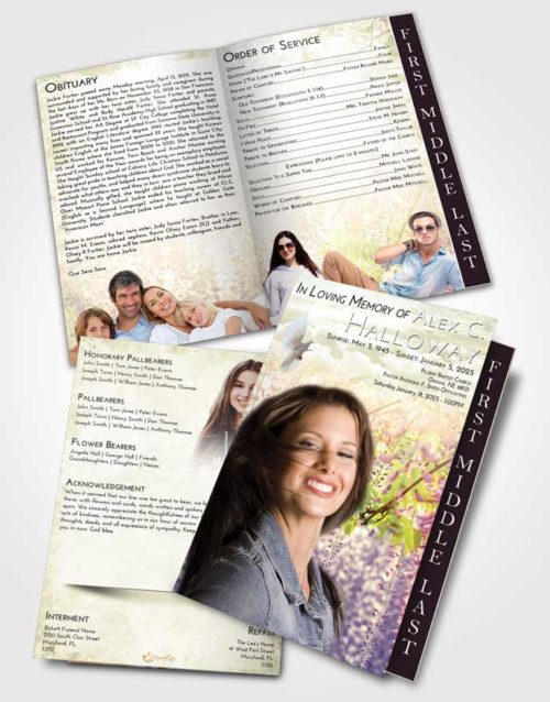2 Page Graduated Step Fold Funeral Program Template Brochure At Dusk Whispering Flowers