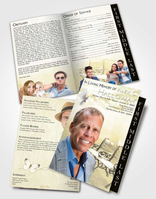 2 Page Graduated Step Fold Funeral Program Template Brochure At Dusk Winter Bench