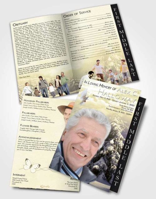 2 Page Graduated Step Fold Funeral Program Template Brochure At Dusk Winter Wonderland