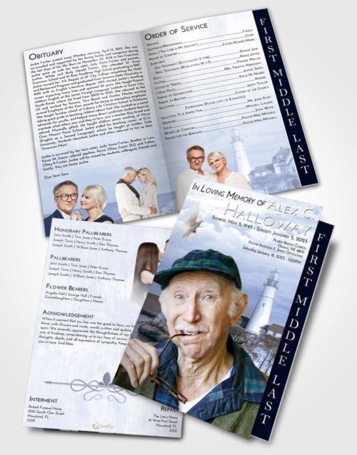 2 Page Graduated Step Fold Funeral Program Template Brochure Coral Reef Lighthouse Journey