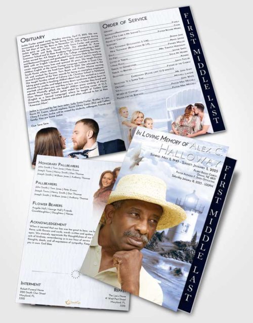 2 Page Graduated Step Fold Funeral Program Template Brochure Coral Reef Lighthouse Laughter