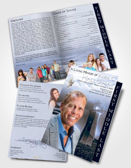 2 Page Graduated Step Fold Funeral Program Template Brochure Coral Reef Lighthouse Magnificence