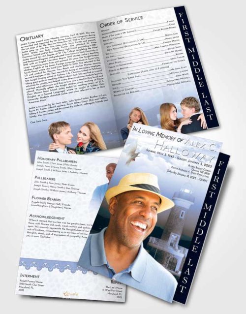 2 Page Graduated Step Fold Funeral Program Template Brochure Coral Reef Lighthouse Majesty