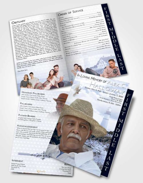 2 Page Graduated Step Fold Funeral Program Template Brochure Coral Reef  Lighthouse Secret