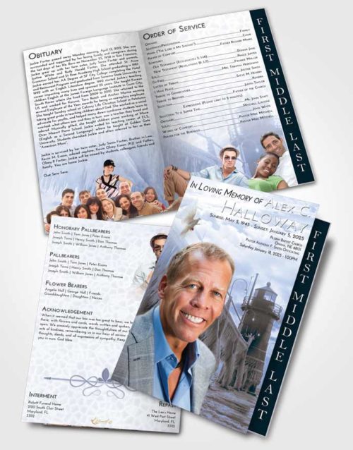 2 Page Graduated Step Fold Funeral Program Template Brochure Coral Reef Lighthouse Tranquility