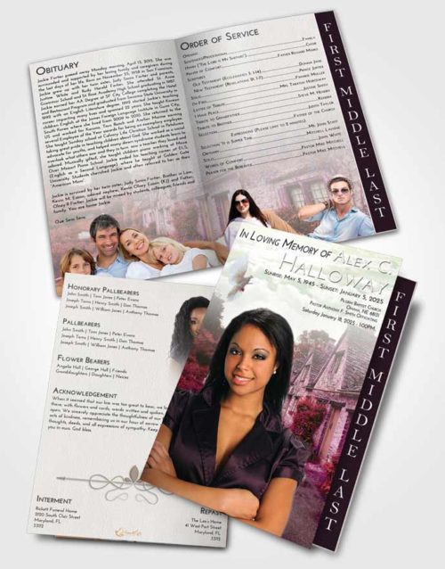 2 Page Graduated Step Fold Funeral Program Template Brochure Emerald European Home