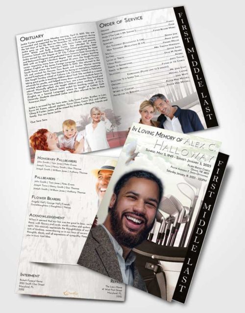 2 Page Graduated Step Fold Funeral Program Template Brochure Emerald Golf Set