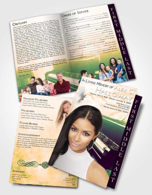 2 Page Graduated Step Fold Funeral Program Template Brochure Emerald Grand Piano