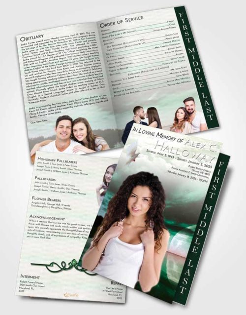 2 Page Graduated Step Fold Funeral Program Template Brochure Emerald Illuminated Evening