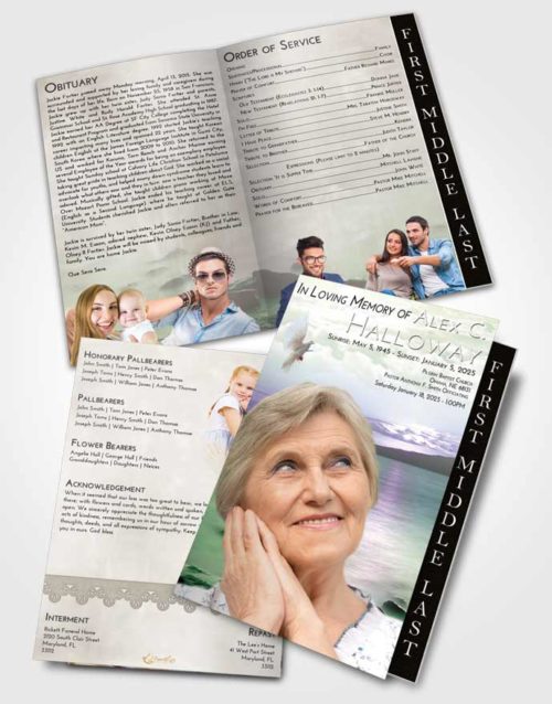 2 Page Graduated Step Fold Funeral Program Template Brochure Emerald Lake Front