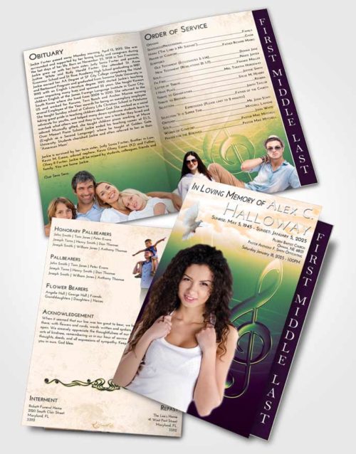 2 Page Graduated Step Fold Funeral Program Template Brochure Emerald Serenity Allegro