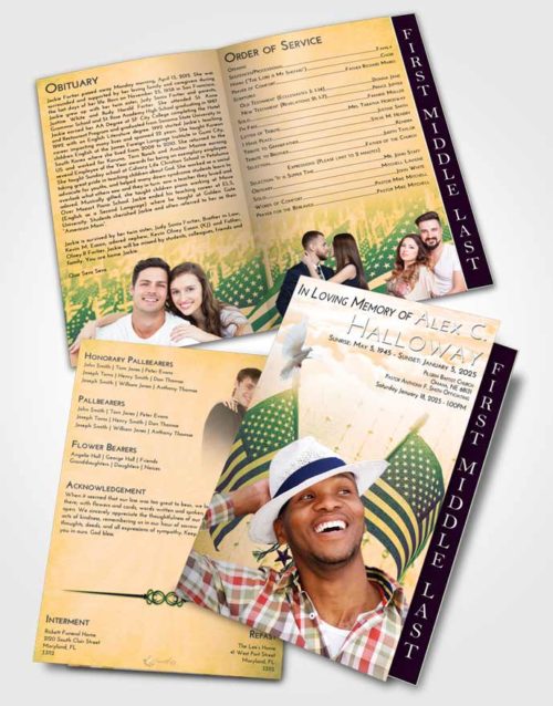 2 Page Graduated Step Fold Funeral Program Template Brochure Emerald Serenity American Justice