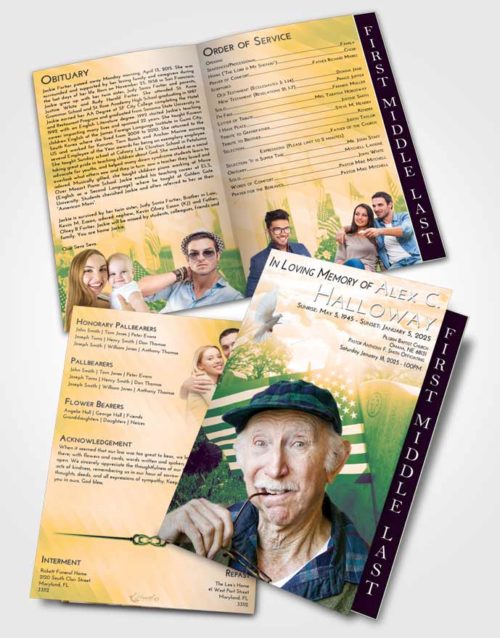 2 Page Graduated Step Fold Funeral Program Template Brochure Emerald Serenity American Smile