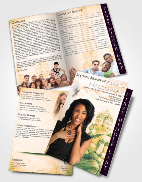2 Page Graduated Step Fold Funeral Program Template Brochure Emerald Serenity Brahma Desire