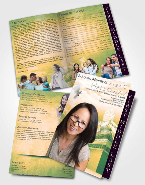 2 Page Graduated Step Fold Funeral Program Template Brochure Emerald Serenity Brahma Mystery