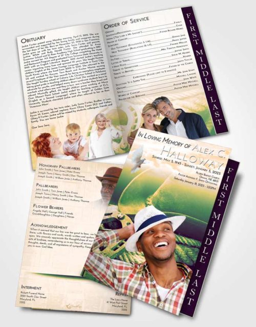 2 Page Graduated Step Fold Funeral Program Template Brochure Emerald Serenity Cowboy Divinity