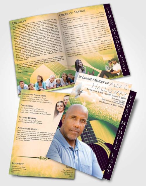 2 Page Graduated Step Fold Funeral Program Template Brochure Emerald Serenity Cowboy Heaven