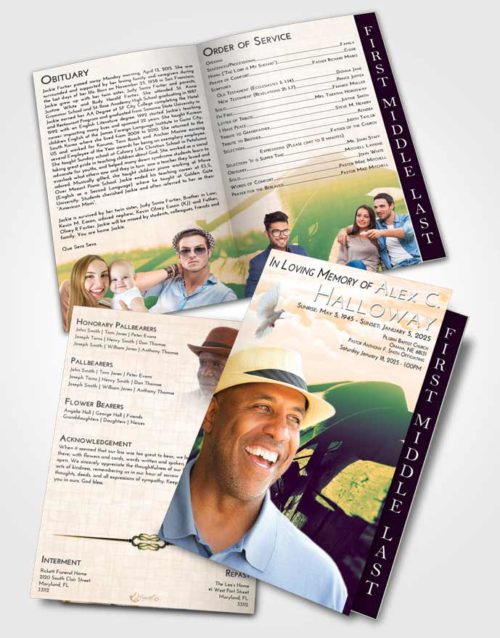 2 Page Graduated Step Fold Funeral Program Template Brochure Emerald Serenity Cowboy Honor