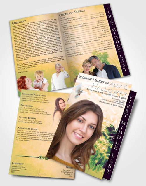 2 Page Graduated Step Fold Funeral Program Template Brochure Emerald Serenity Dandelion Dream