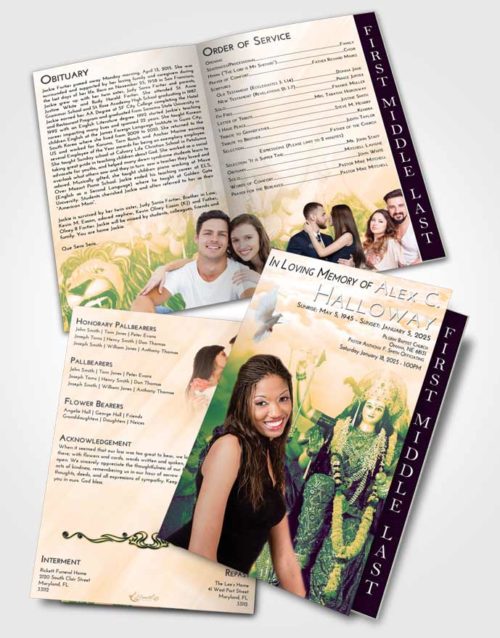 2 Page Graduated Step Fold Funeral Program Template Brochure Emerald Serenity Durga Tranquility