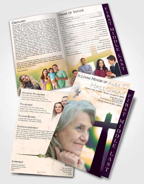 2 Page Graduated Step Fold Funeral Program Template Brochure Emerald Serenity Faith in the Cross