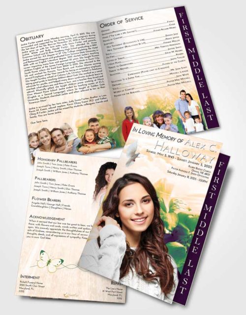 2 Page Graduated Step Fold Funeral Program Template Brochure Emerald Serenity Floral Magic