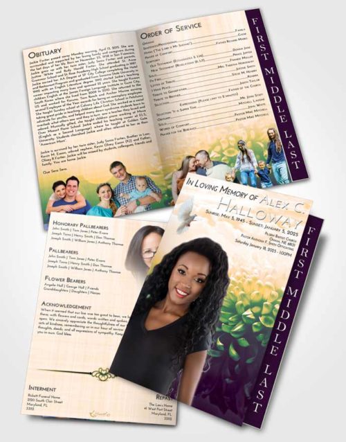2 Page Graduated Step Fold Funeral Program Template Brochure Emerald Serenity Floral Morning