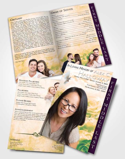 2 Page Graduated Step Fold Funeral Program Template Brochure Emerald Serenity Floral Relaxation