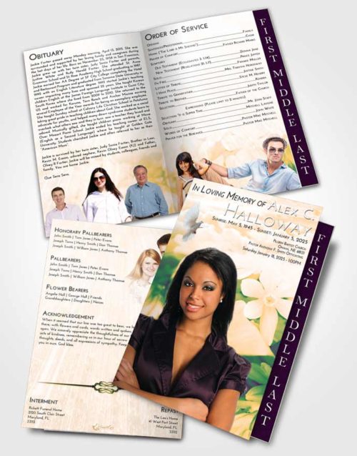 2 Page Graduated Step Fold Funeral Program Template Brochure Emerald Serenity Floral Serenity