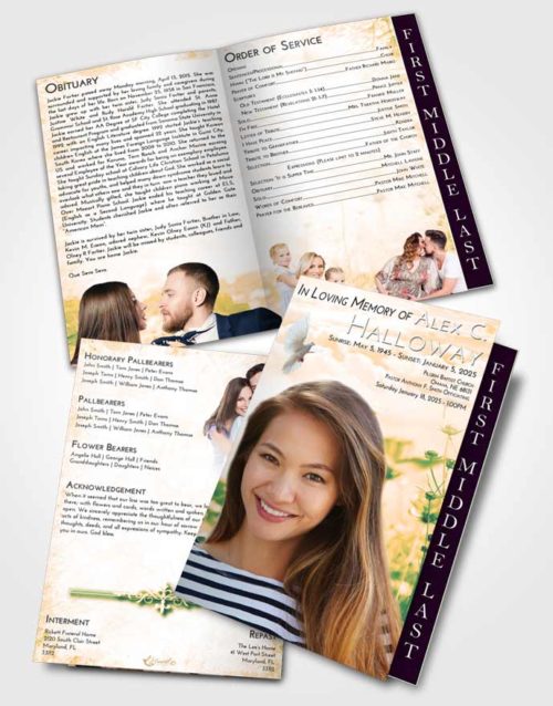2 Page Graduated Step Fold Funeral Program Template Brochure Emerald Serenity Floral Whispers