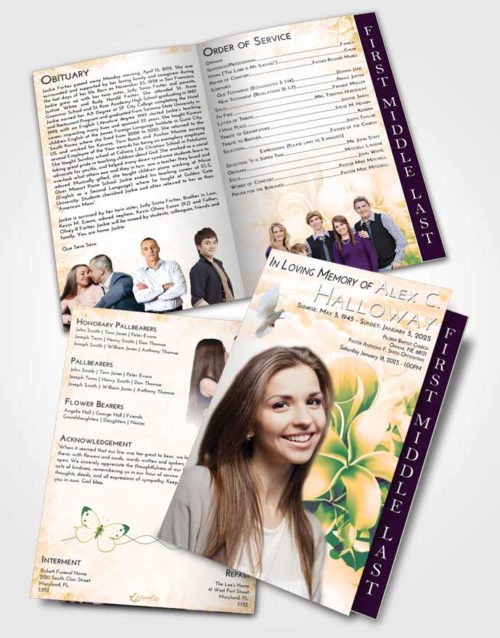 2 Page Graduated Step Fold Funeral Program Template Brochure Emerald Serenity Floral Wish