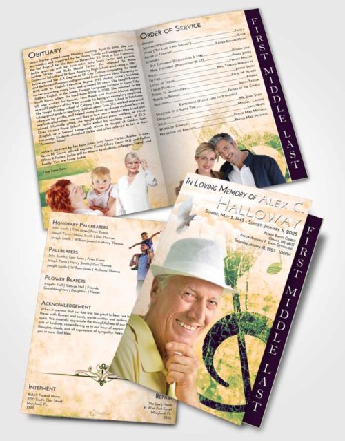 2 Page Graduated Step Fold Funeral Program Template Brochure Emerald Serenity Harmonica