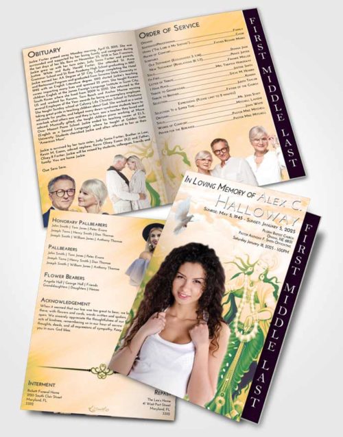 2 Page Graduated Step Fold Funeral Program Template Brochure Emerald Serenity Lakshmi Divinity