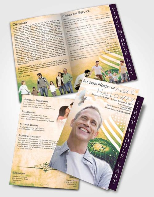 2 Page Graduated Step Fold Funeral Program Template Brochure Emerald Serenity Loving Veteran