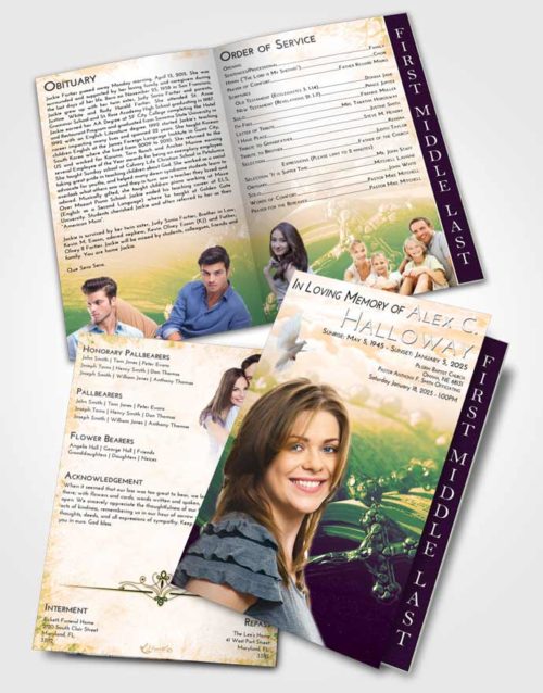 2 Page Graduated Step Fold Funeral Program Template Brochure Emerald Serenity Rosary Prayer