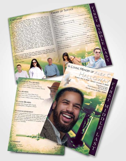 2 Page Graduated Step Fold Funeral Program Template Brochure Emerald Serenity Rosary Trust