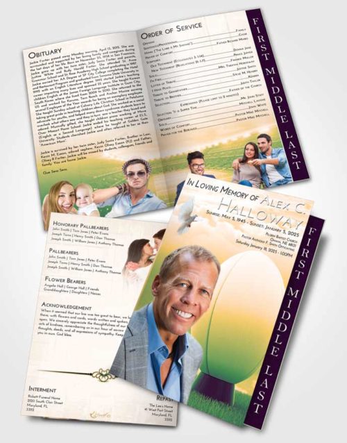 2 Page Graduated Step Fold Funeral Program Template Brochure Emerald Serenity Rugby Honor
