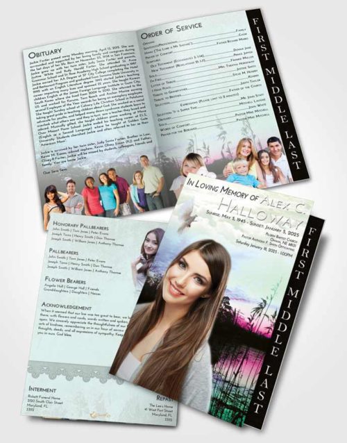 2 Page Graduated Step Fold Funeral Program Template Brochure Emerald Serenity Serenity Lake
