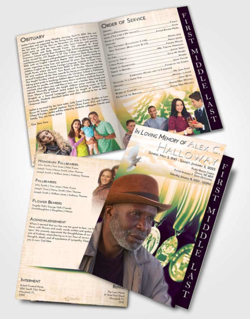 2 Page Graduated Step Fold Funeral Program Template Brochure Emerald Serenity Service Reward